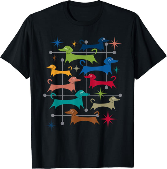 Vintage Retro Mid-Century Modern Style Dachshunds Dogs T-Shirt