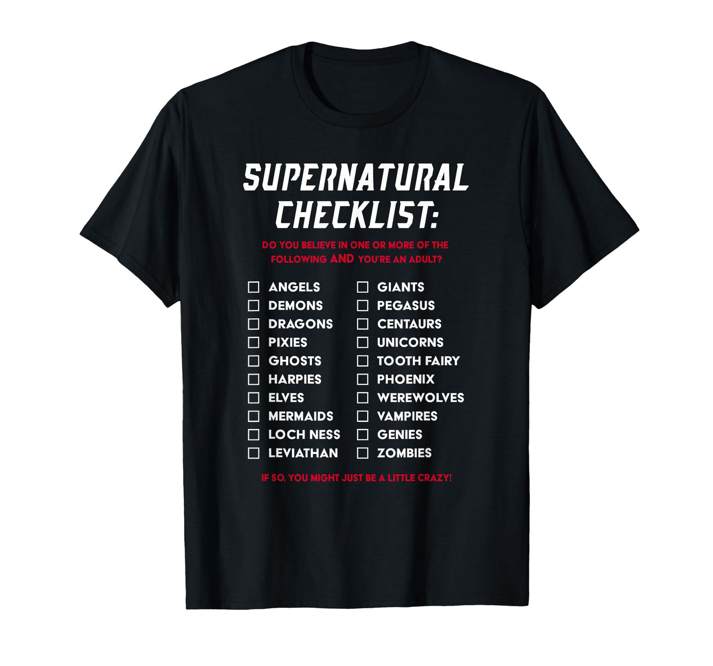 Supernatural Funny Gifts Black Supernatural Checklist T-Shirt Gift T-Shirt
