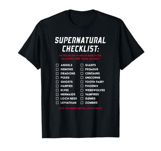 Supernatural Funny Gifts Black Supernatural Checklist T-Shirt Gift T-Shirt