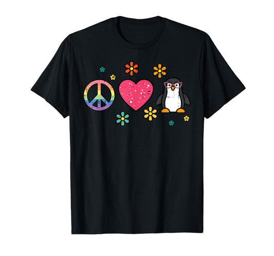 Peace Love Penguin Retro Groovy Hippie Women Girls Kids Men T-Shirt
