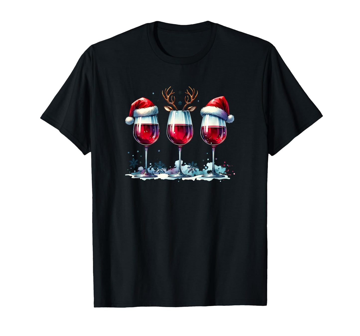 Christmas Wine Lover Reindeer Santa Hat Xmas Wine Womens T-Shirt