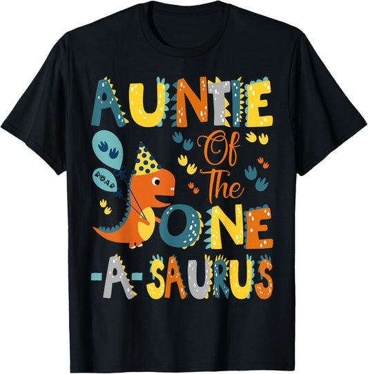 Dinosaur T-Rex 1St Birthday Matching Family Auntie Of The One-A-Saurus 1St Birthday Dinosaur Party Unisex-Kids T-Shirt Black Small Classic Fit Modern U-Neck Short Sleeve