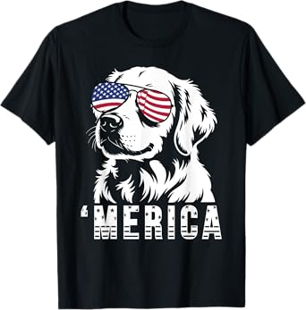Golden Retriever 4th Of July Merica Patriotic Dog Tee Men Women Kids T-Shirt