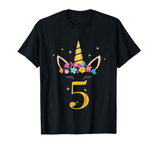 Kids 5th Birthday Unicorn Design for Girls 5-Year-Old T-Shirt