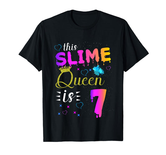 slime queen crown Birthday 7th gift for girls 7 years old T-Shirt