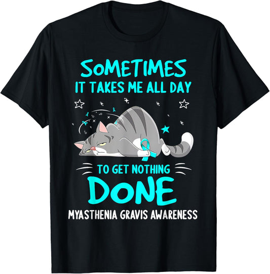 Cat Ribbon T-Shirt - Myasthenia Gravis Awareness - Kids, Unisex - Short Sleeve - Black - Small