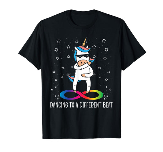 Dancing To A Different Beat Neurodiversity Unicorn Rainbow T-Shirt