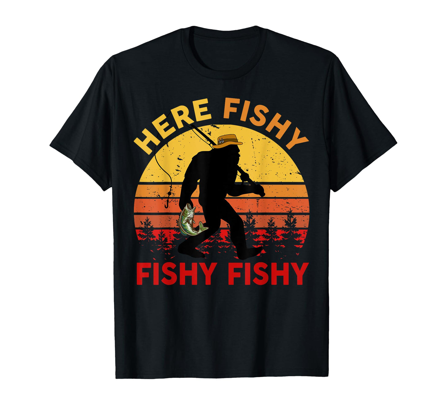 Here-Fishy Sasquatch Funny Bass Dad Toddler Bigfoot Fishing T-Shirt