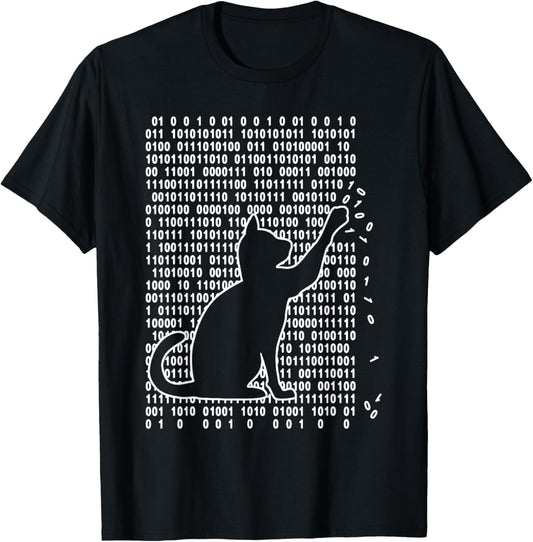 Vintage Funny Cat Is Playing With Binary Code Cute Kitten T-Shirt