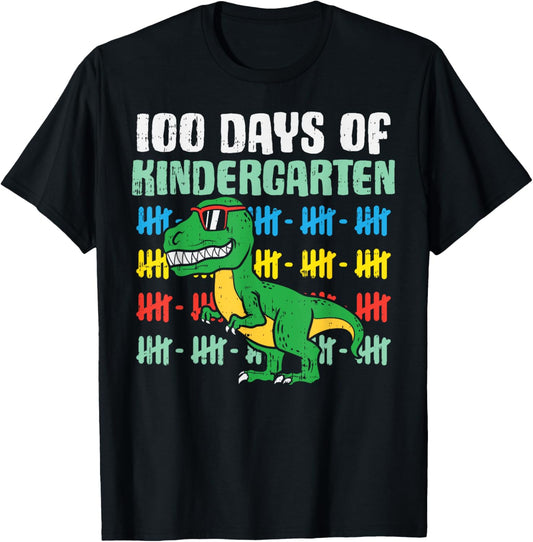 100 Days Of Kindergarten Trex Dinosaur 100th Day School Gift T-Shirt