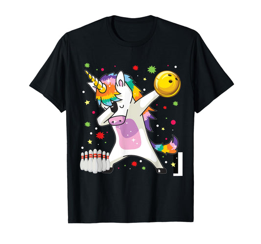 Dabbing Unicorn Bowling Funny Bowling Boy Girl T-Shirt