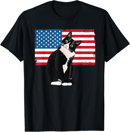 Tuxedo Cat TShirt 4th of July Patriotic Tee Gift Adults Kids T-Shirt