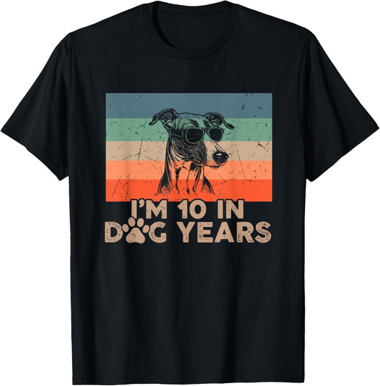 Vintage Greyhound I'm 10 In Dog Years Funny 70th Birthday T-Shirt