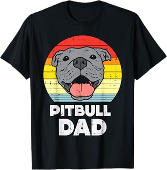 Pitbull Dad Sunset Retro Pittie Pitty Pet Dog Owner Men Gift T-Shirt