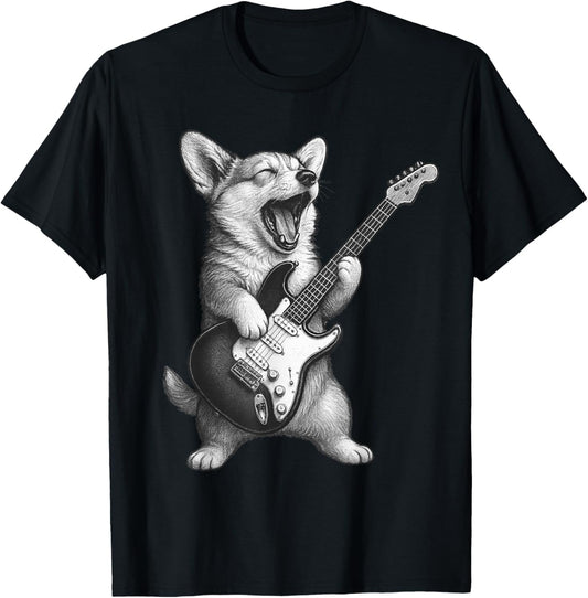 Corgi Playing Guitar Rock Music Dog Lover T-shirt