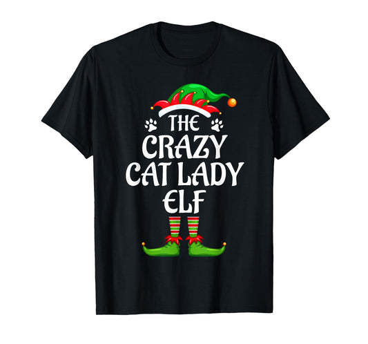 Crazy Cat Lady Elf Matching Family Group Christmas Party T-Shirt