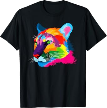 Puma Cougar Head Colorful Art Animals Watercolor Painting T-Shirt
