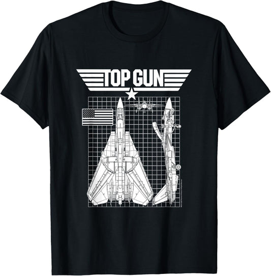 Top Gun F-14 Tomcat Blueprints Action Movie T-Shirt