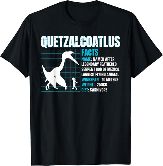 Dinosaur Enthusiast Apparel Quetzalcoatlus Facts - Black Unisex-Adult T-Shirt