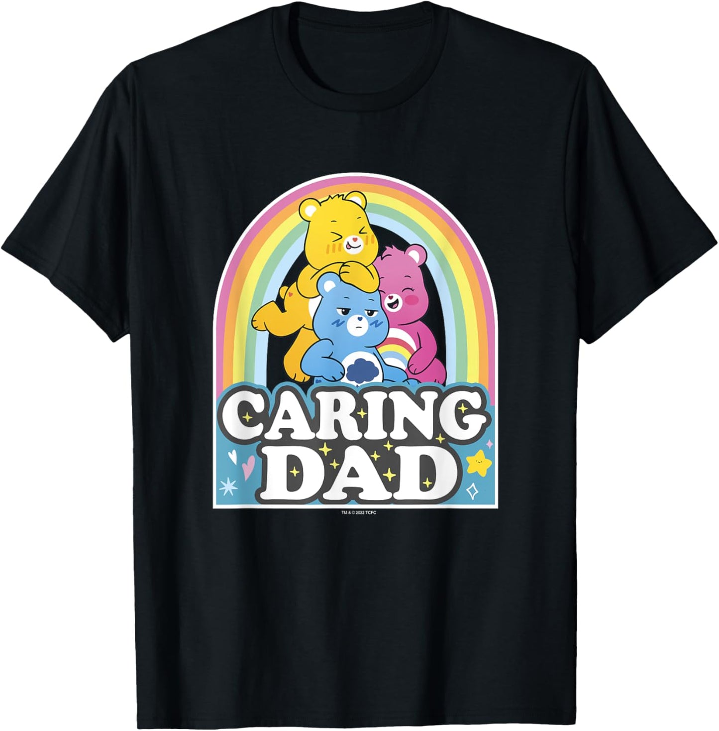 Care Bears Caring Dad Retro Rainbow Grumpy Group Shot T-Shirt