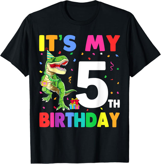 Boys 5 Year Old T-Rex Dino Five Saurus It's My 5th Birthday T-Shirt