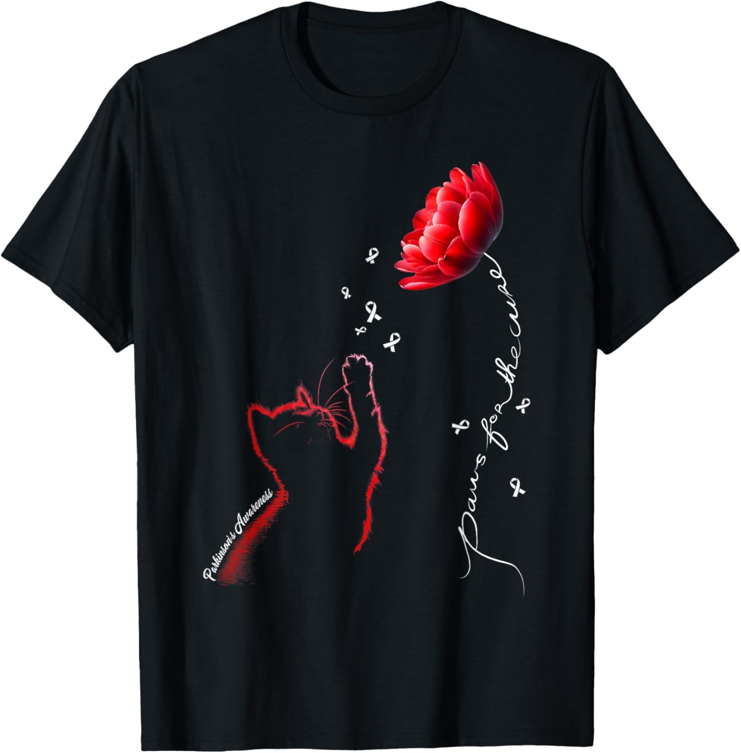 Red Tulip Cat Paws For The Cure Parkinson's Awareness T-Shirt