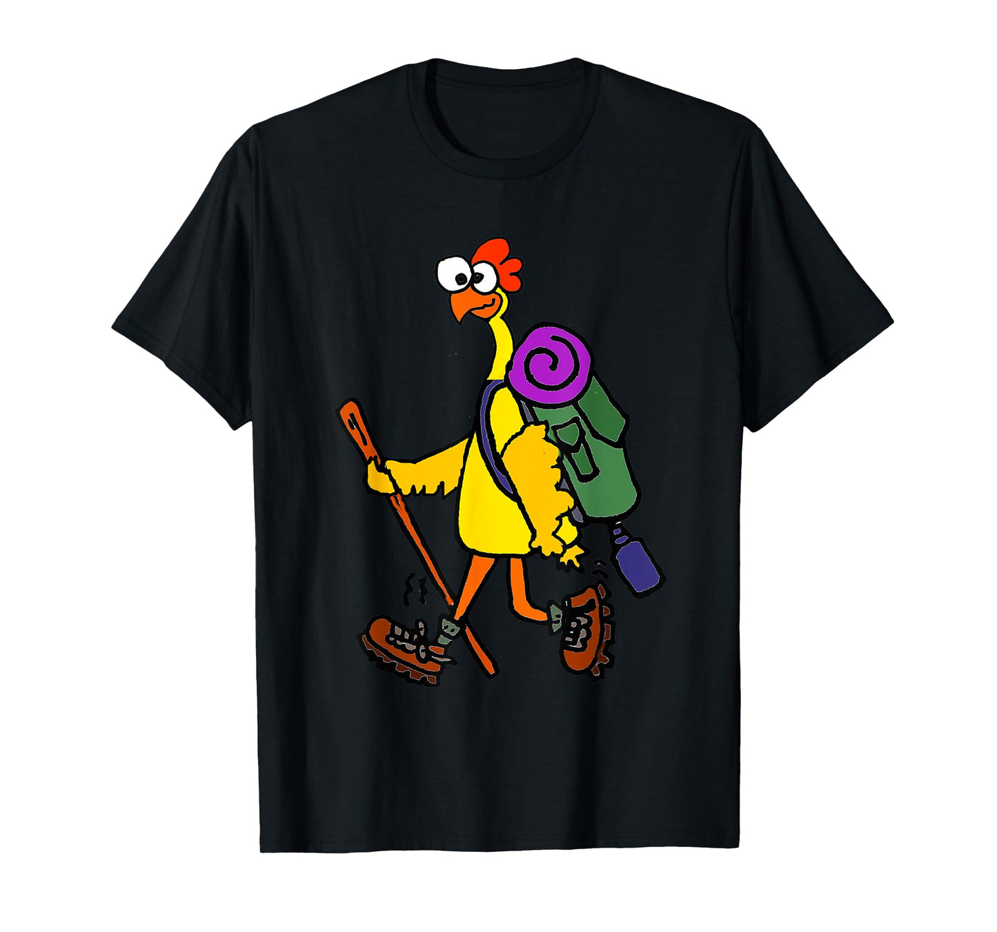 Smilealottees Funny Rubber Chicken Hiking Cartoon T-Shirt