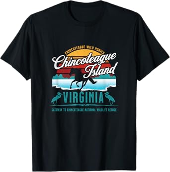 Chincoteague Island Virginia Wild Ponies Retro Sun Souvenir T-Shirt