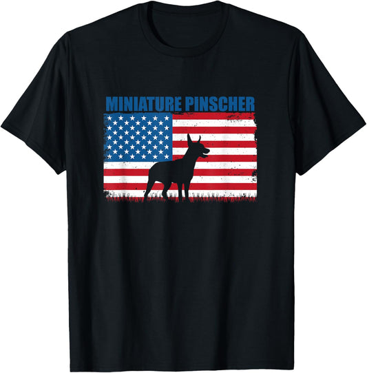 Miniature Pinscher Shadow in American Flag Patriotic T-Shirt