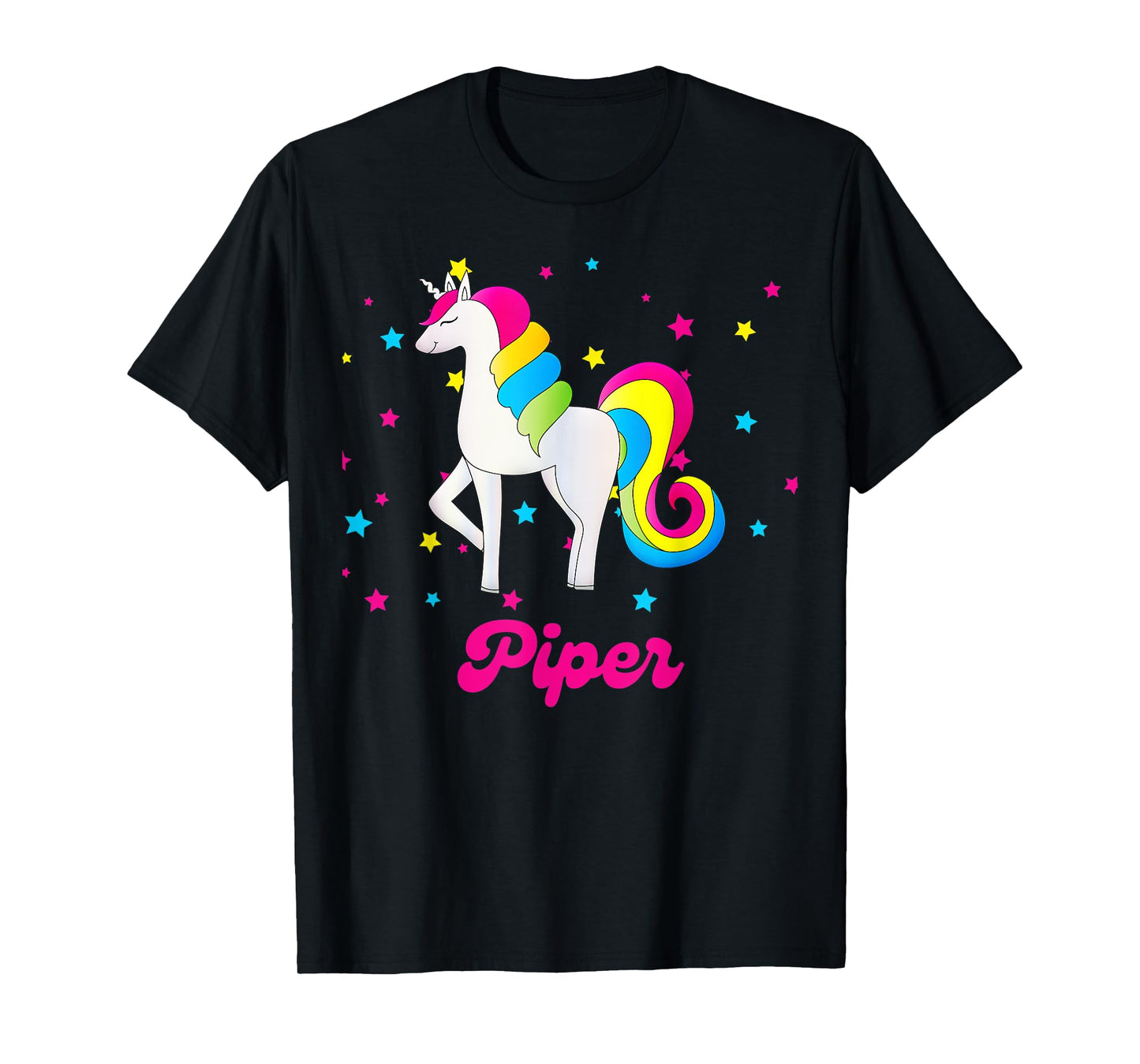 Cute Rainbow Unicorn Pink and Blue Personalized Piper T-Shirt