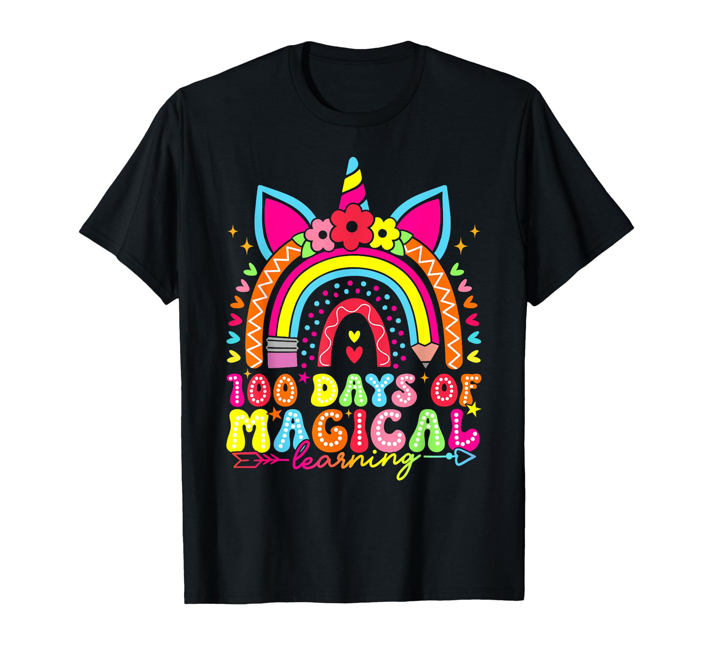 100 Days Magical Learning Unicorn Rainbow 100th Day School T-Shirt