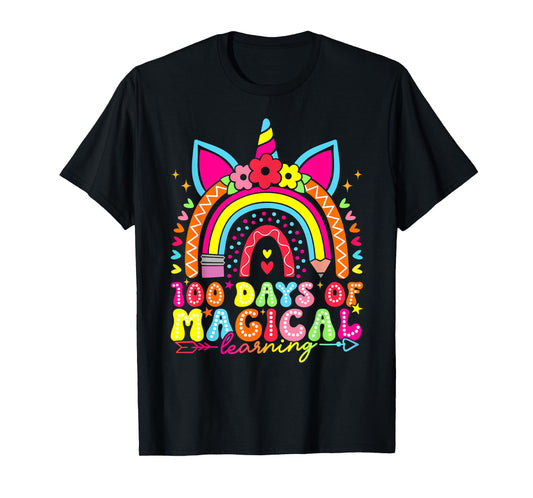 100 Days Magical Learning Unicorn Rainbow 100th Day School T-Shirt