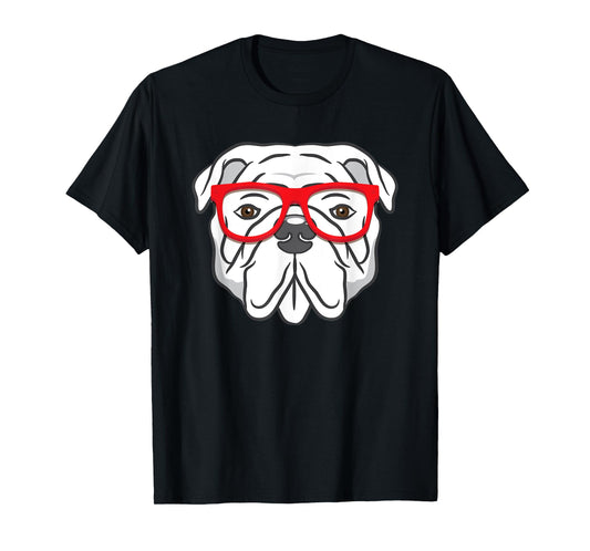 English Bulldog Red Glasses T-Shirt for Men Women