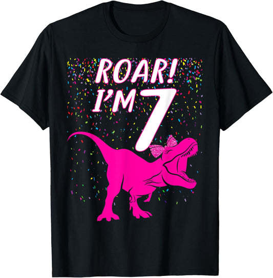 Roar Dinosaur I'm 7 Year Old Birthday Girl Back to School T-Shirt