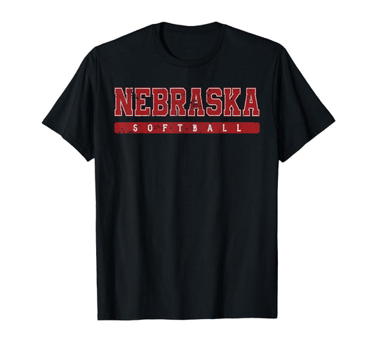 Nebraska Softball Red Vintage Text T-Shirt
