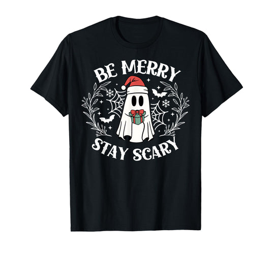 Be Merry Stay Scary Ghost Funny Halloween Christmas T-Shirt
