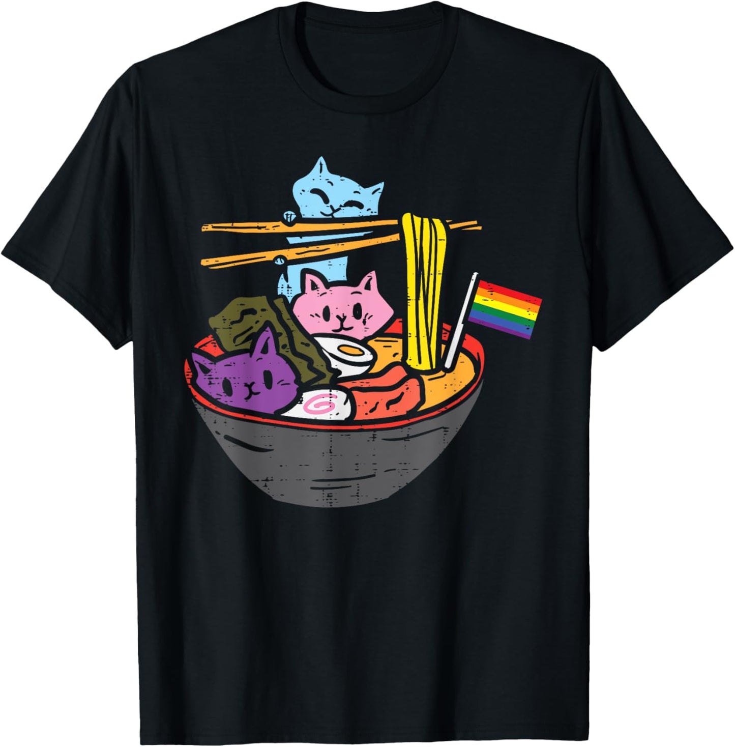 Rainbow Flag Cats Ramen Anime Gay Pride Month LGBTQ Ally T-Shirt