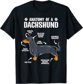 Anatomy Of A Dachshund Funny Doxie Dog Puppy T-Shirt for Men Women Girls Kids