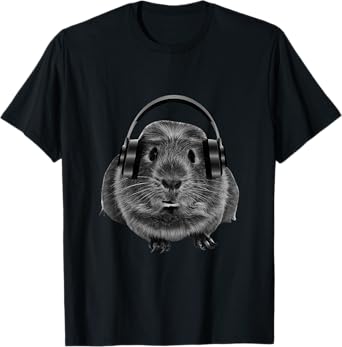 Funny Guinea Pig Graphic Tees Guinea Pig Shirt Headphones T-Shirt