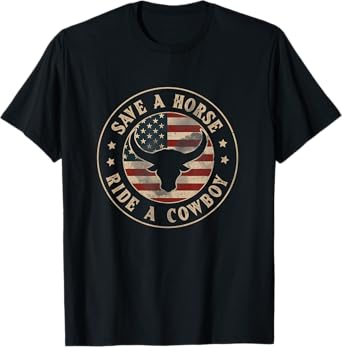 Save A Horse Ride A Cowboy Western Country USA Flag T-Shirt