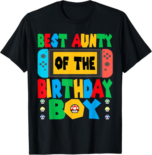Best Aunty Of The Birthday Boy Game Gaming Dad And Mom Youth T-Shirt