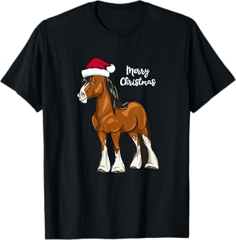 Cute Cartoon Clydesdale Draft Horse Christmas T-Shirt