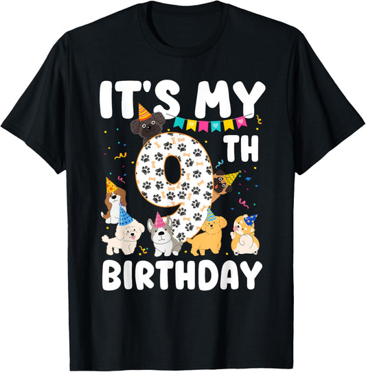 It's My 9th Birthday Dog Themed 9 Year Old Dog Lover Party T-Shirt