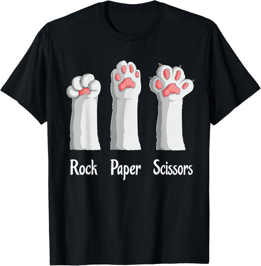 Funny Cat Rock Paper Scissors Hand Game Cute Paw Kitten Kids T-Shirt