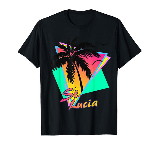 St. Lucia 80s Tropical Summer Beach Palm Tree Sunset T-Shirt