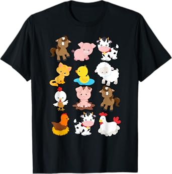 Boy's Girl's Farm Animals Short Sleeved T-shirt for Toddlers T-Shirt
