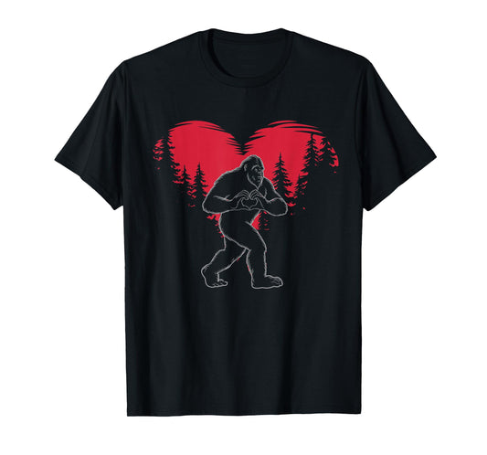 Funny Bigfoot in Love Heart Happy Valentine's Day T-Shirt