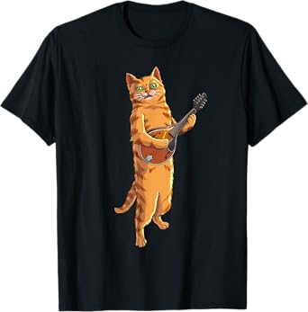 Funny Cat Playing Mandolin | Cool Love Animal Musician Gift T-Shirt