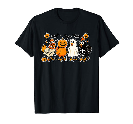 Mummy Chicken Skeleton Ghost Pumpkin Halloween Chicken Lover T-Shirt