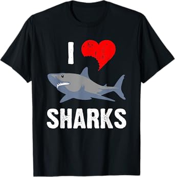 I Love Sharks Shark Lover Marine Biology Heart Bitemark T-Shirt